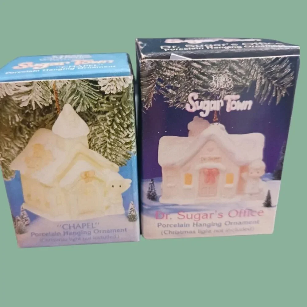 Precious Moments Hanging Ornaments Sugar Town Chapel & Dr. Sugars Office
